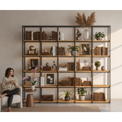 REGAŁ NA KSIĄŻKI METALOWY DREWNO LITE DĄB JESION OLCHA  RNK-194